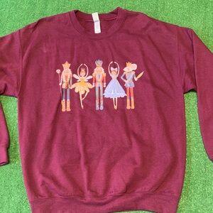 Women’s Nutcracker Christmas Burgundy Sweatshirt with Ballet Characters